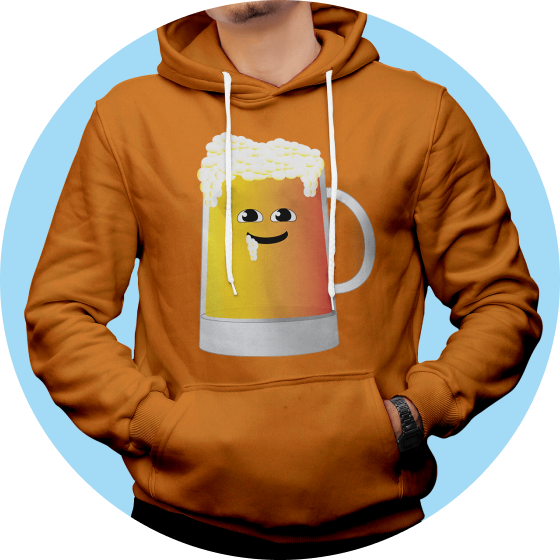 סווצ'ר בצבע כתום עם ציור של בירה מכורה