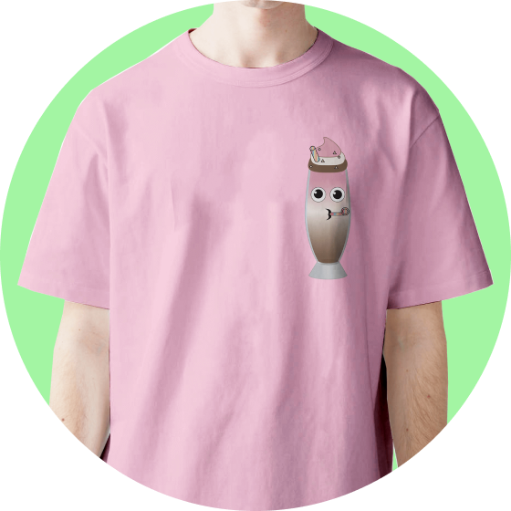 חולצה בצבע ורוד עם ציור של מילקשייק במסיבה